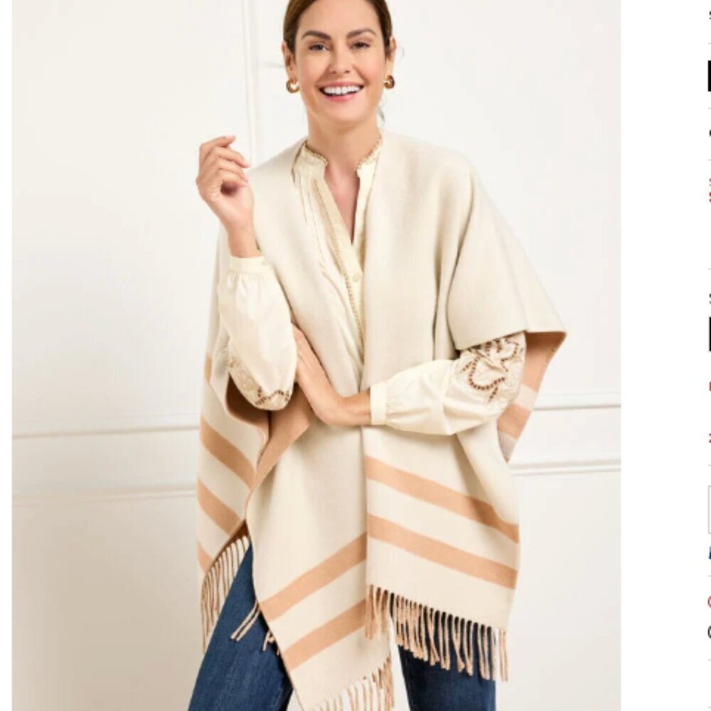 Talbots Reversible Double Face Ruana, Toasted Coconut, Tan Ivory